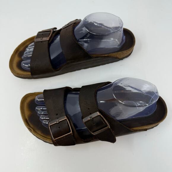 Birkenstock Arizona Sandals 41 (8-8.5 US) Mens Brown Leather Hippie Crunchy - Picture 4 of 12